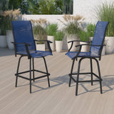 English Elm Patio Bar Height Stools - Set of 2, All-Weather Textilene Swivel Patio Stools with High Back & Armrests