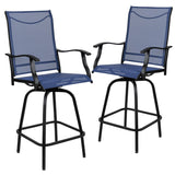 English Elm Patio Bar Height Stools - Set of 2, All-Weather Textilene Swivel Patio Stools with High Back & Armrests