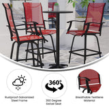 English Elm Patio Bar Height Stools - Set of 2, All-Weather Textilene Swivel Patio Stools with High Back & Armrests