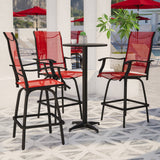 English Elm Patio Bar Height Stools - Set of 2, All-Weather Textilene Swivel Patio Stools with High Back & Armrests