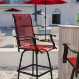 English Elm Patio Bar Height Stools - Set of 2, All-Weather Textilene Swivel Patio Stools with High Back & Armrests