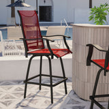 English Elm Patio Bar Height Stools - Set of 2, All-Weather Textilene Swivel Patio Stools with High Back & Armrests