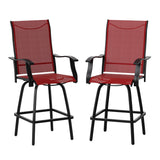 English Elm Patio Bar Height Stools - Set of 2, All-Weather Textilene Swivel Patio Stools with High Back & Armrests