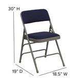 English Elm Commercial Grade 2 Pack Series Curved Triple Braced & Double Hinged Navy Fabric Metal Folding Chair