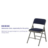 English Elm Commercial Grade 2 Pack Series Curved Triple Braced & Double Hinged Navy Fabric Metal Folding Chair