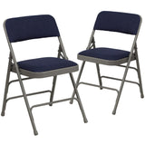 English Elm Commercial Grade 2 Pack Series Curved Triple Braced & Double Hinged Navy Fabric Metal Folding Chair