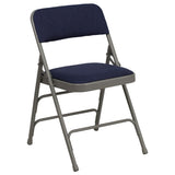 English Elm Commercial Grade 2 Pack Series Curved Triple Braced & Double Hinged Navy Fabric Metal Folding Chair