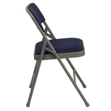 English Elm Commercial Grade 2 Pack Series Curved Triple Braced & Double Hinged Navy Fabric Metal Folding Chair