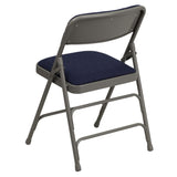 English Elm Commercial Grade 2 Pack Series Curved Triple Braced & Double Hinged Navy Fabric Metal Folding Chair