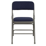 English Elm Commercial Grade 2 Pack Series Curved Triple Braced & Double Hinged Navy Fabric Metal Folding Chair