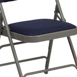 English Elm Commercial Grade 2 Pack Series Curved Triple Braced & Double Hinged Navy Fabric Metal Folding Chair