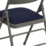 English Elm Commercial Grade 2 Pack Series Curved Triple Braced & Double Hinged Navy Fabric Metal Folding Chair