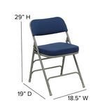 English Elm Commercial Grade 2 Pack Series Premium Curved Triple Braced & Double Hinged Navy Fabric Metal Folding Chair