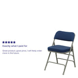 English Elm Commercial Grade 2 Pack Series Premium Curved Triple Braced & Double Hinged Navy Fabric Metal Folding Chair