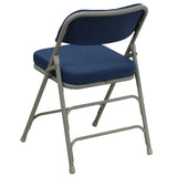 English Elm Commercial Grade 2 Pack Series Premium Curved Triple Braced & Double Hinged Navy Fabric Metal Folding Chair