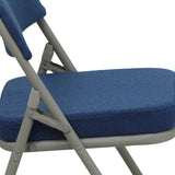 English Elm Commercial Grade 2 Pack Series Premium Curved Triple Braced & Double Hinged Navy Fabric Metal Folding Chair