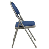 English Elm Commercial Grade 2 Pack Series Ultra-Premium Triple Braced Navy Fabric Metal Folding Chair with Easy-Carry Handle