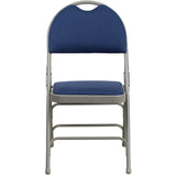 English Elm Commercial Grade 2 Pack Series Ultra-Premium Triple Braced Navy Fabric Metal Folding Chair with Easy-Carry Handle