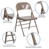 English Elm Commercial Grade 2 Pack Series Triple Braced & Double Hinged Metal Folding Chair