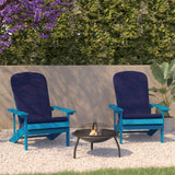 Commercial Grade - Set of 2 All-Weather Poly Resin Wood Adirondack Chairs in with Cushions for Deck, Porch, and Patio