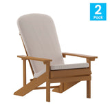 English Elm Commercial Grade - Set of 2 All-Weather Poly Resin Wood Adirondack Chairs in Teak with Cream Cushions for Deck, Porch, and Patio