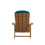 English Elm Commercial Grade - Set of 2 All-Weather Poly Resin Wood Adirondack Chairs in Teak with Teal Cushions for Deck, Porch, and Patio