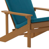 English Elm Commercial Grade - Set of 2 All-Weather Poly Resin Wood Adirondack Chairs in Teak with Teal Cushions for Deck, Porch, and Patio