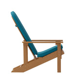 English Elm Commercial Grade - Set of 2 All-Weather Poly Resin Wood Adirondack Chairs in Teak with Teal Cushions for Deck, Porch, and Patio