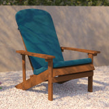 English Elm Commercial Grade - Set of 2 All-Weather Poly Resin Wood Adirondack Chairs in Teak with Teal Cushions for Deck, Porch, and Patio