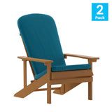 English Elm Commercial Grade - Set of 2 All-Weather Poly Resin Wood Adirondack Chairs in Teak with Teal Cushions for Deck, Porch, and Patio