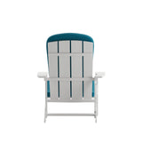 English Elm Commercial Grade - Set of 2 All-Weather Poly Resin Wood Adirondack Chairs in with Teal Cushions for Deck, Porch, and Patio