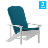 English Elm Commercial Grade - Set of 2 All-Weather Poly Resin Wood Adirondack Chairs in with Teal Cushions for Deck, Porch, and Patio