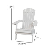 English Elm Commercial Grade - Set of 2 All-Weather Poly Resin Indoor/Outdoor Folding Adirondack Chairs in with Gray Cushions for Deck, Porch, and Patio