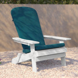 English Elm Commercial Grade - Set of 2 All-Weather Poly Resin Indoor/Outdoor Folding Adirondack Chairs in with Teal Cushions for Deck, Porch, and Patio