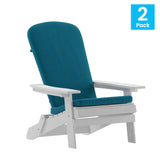 English Elm Commercial Grade - Set of 2 All-Weather Poly Resin Indoor/Outdoor Folding Adirondack Chairs in with Teal Cushions for Deck, Porch, and Patio