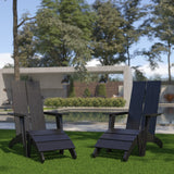 English Elm Commercial Grade - Set of 2 Modern All-Weather Poly Resin Wood Adirondack Chairs with Foot Rests in