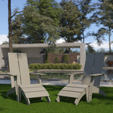 English Elm Commercial Grade - Set of 2 Modern All-Weather Poly Resin Wood Adirondack Chairs with Foot Rests in