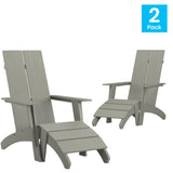 English Elm Commercial Grade - Set of 2 Modern All-Weather Poly Resin Wood Adirondack Chairs with Foot Rests in