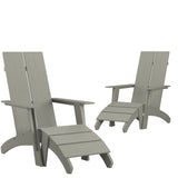 English Elm Commercial Grade - Set of 2 Modern All-Weather Poly Resin Wood Adirondack Chairs with Foot Rests in