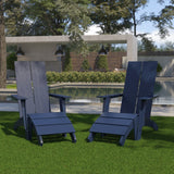 English Elm Commercial Grade - Set of 2 Modern All-Weather Poly Resin Wood Adirondack Chairs with Foot Rests in