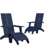 English Elm Commercial Grade - Set of 2 Modern All-Weather Poly Resin Wood Adirondack Chairs with Foot Rests in