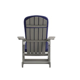 English Elm Commercial Grade - Set of 2 All-Weather Poly Resin Wood Adirondack Rocking Chairs in with Blue Cushions for Deck, Porch, and Patio