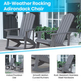 English Elm Commercial Grade - Set of 2 All-Weather Poly Resin Wood Adirondack Rocking Chairs in with Blue Cushions for Deck, Porch, and Patio