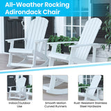 English Elm Commercial Grade - Set of 2 All-Weather Poly Resin Wood Adirondack Rocking Chairs in with Blue Cushions for Deck, Porch, and Patio