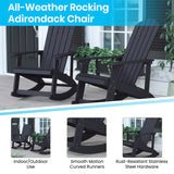 English Elm Commercial Grade - Set of 2 All-Weather Poly Resin Wood Adirondack Rocking Chairs in with Gray Cushions for Deck, Porch, and Patio