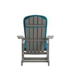 English Elm Commercial Grade - Set of 2 All-Weather Poly Resin Wood Adirondack Rocking Chairs in with Teal Cushions for Deck, Porch, and Patio