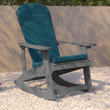 English Elm Commercial Grade - Set of 2 All-Weather Poly Resin Wood Adirondack Rocking Chairs in with Teal Cushions for Deck, Porch, and Patio