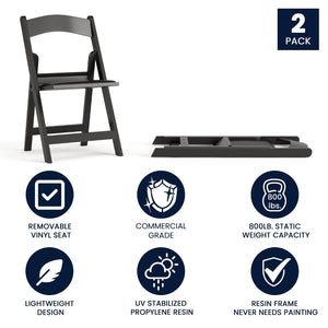English Elm Commercial Grade Folding Chair - Resin - 2 Pack 800LB Weight Capacity Comfortable Event Chair - Light Weight Folding Chair