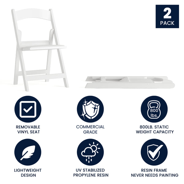 English Elm Commercial Grade Folding Chair - Resin - 2 Pack 800LB Weight Capacity Comfortable Event Chair - Light Weight Folding Chair
