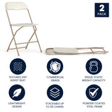 English Elm Commercial Grade Series Plastic Folding Chair - 2 Pack 650LB Weight Capacity Comfortable Event Chair-Lightweight Folding Chair